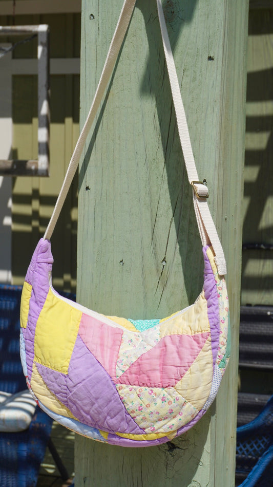 Purple Feed Sack Crescent Bag