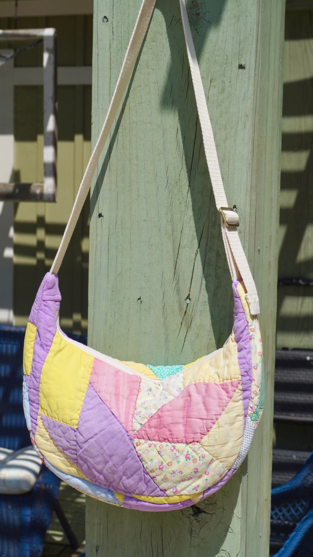Purple Feed Sack Crescent Bag