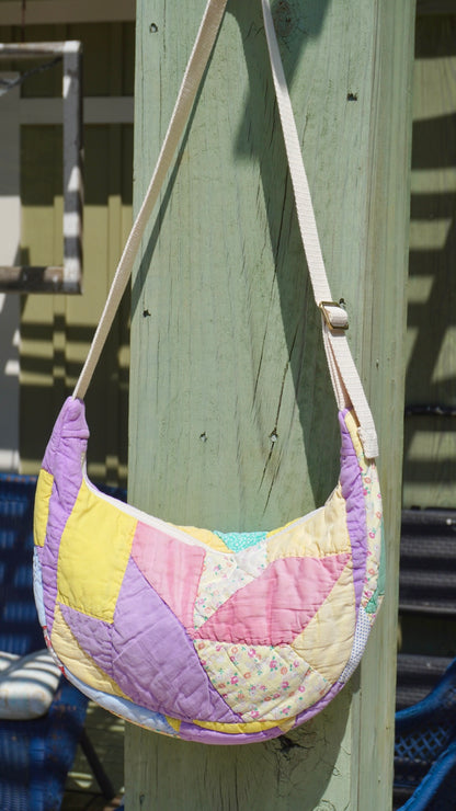Purple Feed Sack Crescent Bag