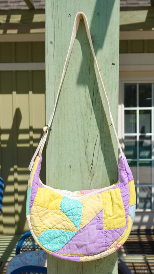 Purple Feed Sack Crescent Bag